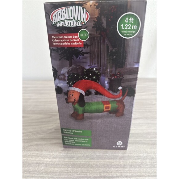 Dachshund Weiner Dog Inflatable w/ Santa Hat Christmas Airblown Gemmy 4 Feet LED - Picture 2 of 6